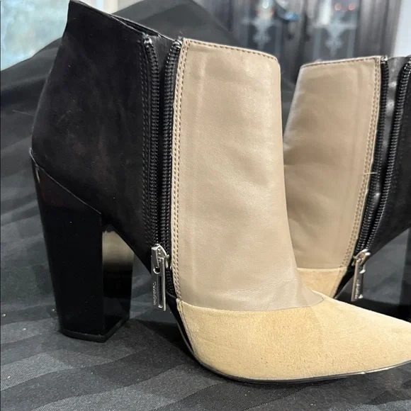 Calvin Klein Black and Beige Heeled Boots - Picture 5 of 11